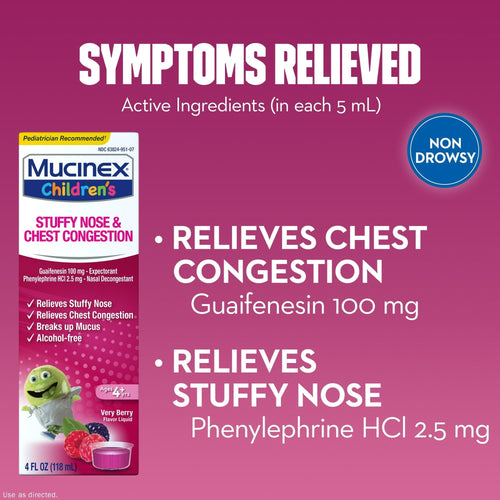 Mucinex Children's Stuffy Nose & Chest Congestion Relief, Kids Medicine, Very Berry Flavor, 4 fl oz EasyOptionXY LLC