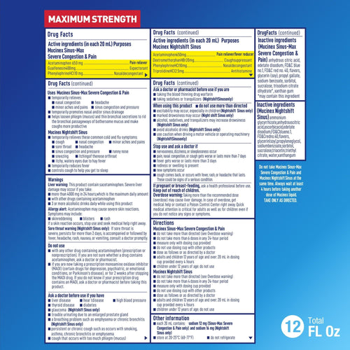 Mucinex Sinus-Max Severe Congestion & Pain & Nightshift Sinus Medicine, Headache Relief, 2x6 fl oz EasyOptionXY LLC