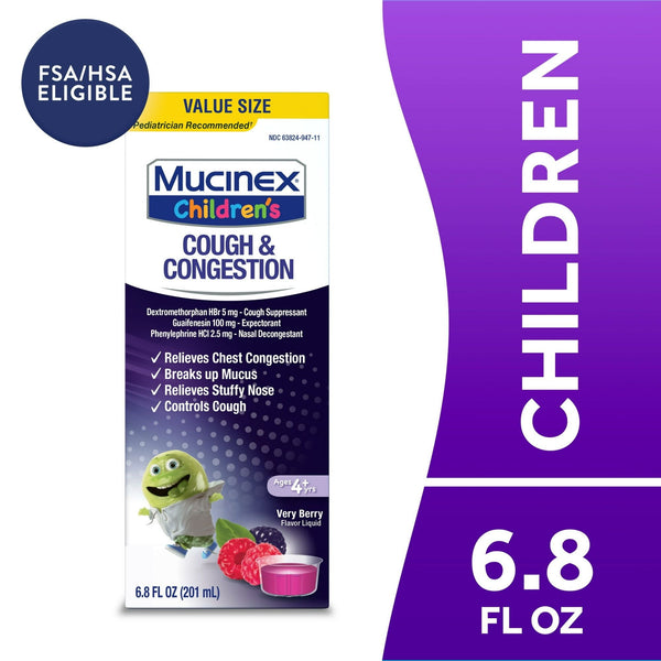 Mucinex Children's Cough & Congestion Medicine, Expectorant for Kids, Very Berry Flavor, 6.8 fl oz EasyOptionXY LLC