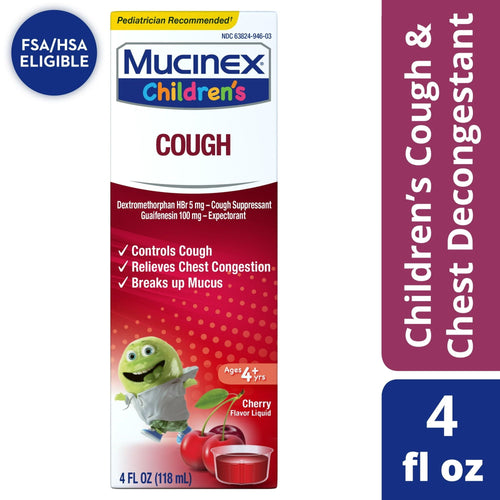 Mucinex Children's Cough Medicine, Cough Suppressant & Expectorant for Kids, Cherry Flavor, 4 fl oz EasyOptionXY LLC