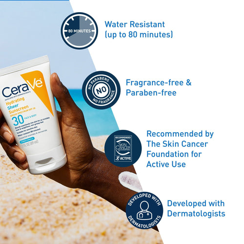 CeraVe Hydrating Sheer Face & Body Sunscreen Lotion SPF 30 for All Skin Types, 3 fl oz EasyOptionXY LLC