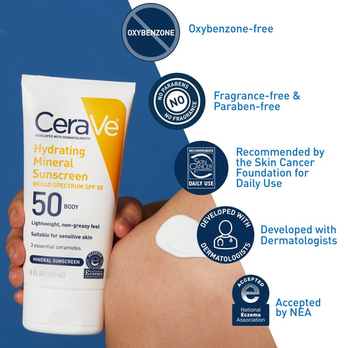 CeraVe Hydrating Body Mineral Sunscreen Lotion SPF 50 for All Skin Types, 5 fl oz EasyOptionXY LLC