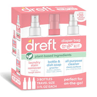 Dreft Diaper Bag To Go Kit Baby Essentials Gift Set with Laundry Stain Remover, Bottle Soap, and Surface Cleaner, Travel Size, 3 Pieces EasyOptionXY LLC