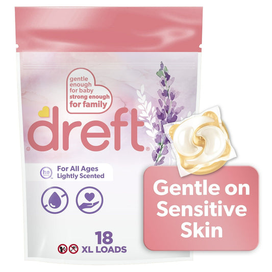 Dreft Laundry Detergent XL Pacs, Lightly Scented, Lavender, HE Compatible, 18 Count EasyOptionXY LLC