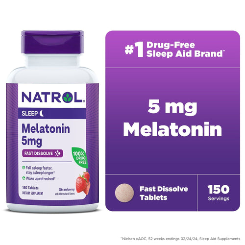 Natrol? Sleep Melatonin Fast Dissolve Tablets, Nighttime Sleep Aid, Strawberry Flavor, 5mg, 150 Count EasyOptionXY LLC