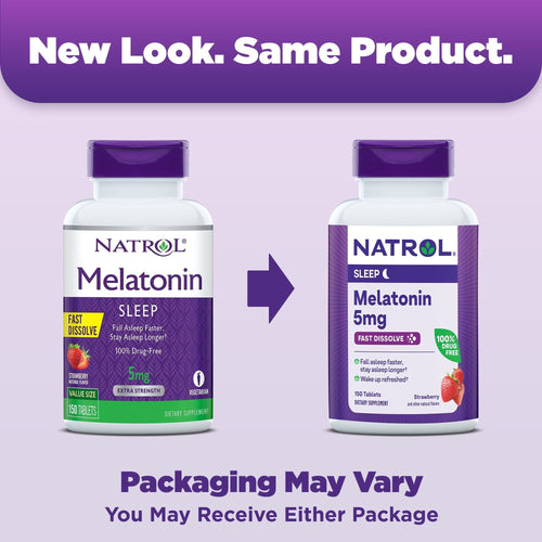 Natrol? Sleep Melatonin Fast Dissolve Tablets, Nighttime Sleep Aid, Strawberry Flavor, 5mg, 150 Count EasyOptionXY LLC