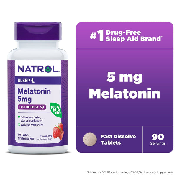 Natrol? Sleep Melatonin Fast Dissolve Tablets, Nighttime Sleep Aid, Strawberry Flavor, 5mg, 90 Count EasyOptionXY LLC