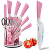 Kitchen Knife Set, 9PC Pink Wheat Straw Sharp Cooking Knife Set with Acrylic Stand, Stainless Steel Non-stick Chef with Comfortable Handle for Slicing Cutting Peeling Chopping EasyOptionXY LLC