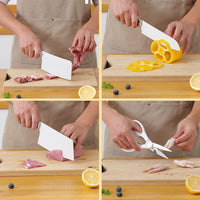 Knife Set for Kitchen, 6-Pieces White Non-stick Stainless Steel Knife Block Set, Ultra Sharp Kitchen Knife Set with Accessories for Cutting Slicing Dicing Chopping EasyOptionXY LLC