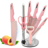 Kitchen Knife Set, 8-Pieces Pink Ultra Sharp Cooking Knife Set with Acrylic Stand, PP Handle Non-stick Chef Knives with Gift Box for Girls Women EasyOptionXY LLC