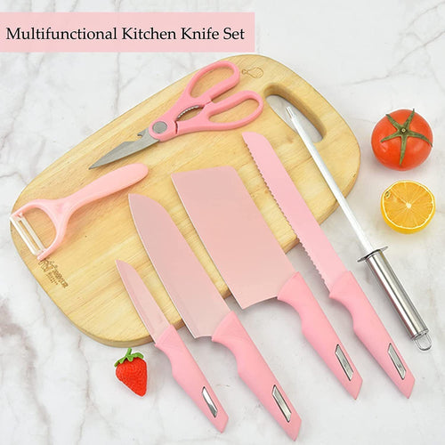 Kitchen Knife Set, 8-Pieces Pink Ultra Sharp Cooking Knife Set with Acrylic Stand, PP Handle Non-stick Chef Knives with Gift Box for Girls Women EasyOptionXY LLC