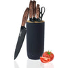 Kitchen Knife Set, 6-Piece Black Cooking Knife Set with Star Grain Blade, Sharp Stainless Steel Chef Knife Set Contains Round Knife Storage, Knives, Scissors for Home Kitchen EasyOptionXY LLC