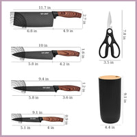 Kitchen Knife Set, 6-Piece Black Cooking Knife Set with Star Grain Blade, Sharp Stainless Steel Chef Knife Set Contains Round Knife Storage, Knives, Scissors for Home Kitchen EasyOptionXY LLC