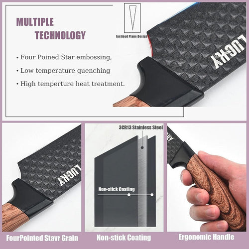 Kitchen Knife Set, 6-Piece Black Cooking Knife Set with Star Grain Blade, Sharp Stainless Steel Chef Knife Set Contains Round Knife Storage, Knives, Scissors for Home Kitchen EasyOptionXY LLC