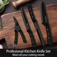 Kitchen Knife Set, 6 Pieces Black Stainless Steel Sharp Chef Knife with Acrylic Stand, Non-stick Coating Block Knife Set for Home Restaurant Apartment EasyOptionXY LLC