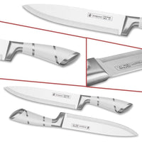 Kitchen Knife Set, 9-Piece White Sharp Non-Stick Coated Chef Knives Block Set,Stainless Steel Knife Set for Kitchen with Sharpener for Cutting Slicing Dicing Chopping EasyOptionXY LLC