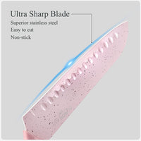 Kitchen Knife Set, Pink 7PC Wheat Straw Sharp Chef Knife Set with Cutting Board and Acrylic Stand, Stainless Steel Cooking Knife with Gift Box for Women Girls Friends Family EasyOptionXY LLC