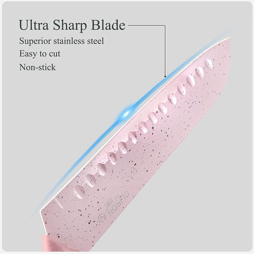 Kitchen Knife Set, Pink 7PC Wheat Straw Sharp Chef Knife Set with Cutting Board and Acrylic Stand, Stainless Steel Cooking Knife with Gift Box for Women Girls Friends Family EasyOptionXY LLC