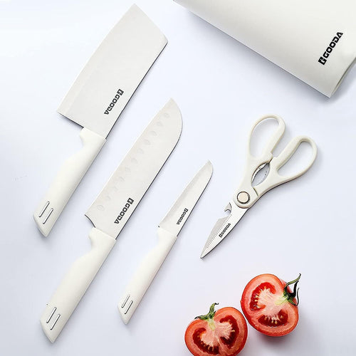 Knife Set for Kitchen, 5-Pieces White Cooking Knife Set with Storage Knife Holder, Sharp Stainless Steel Knife Block Set for Cutting Slicing Dicing Chopping EasyOptionXY LLC