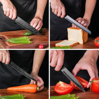Kitchen Knife Set, 9-Pieces Sharp Stainless Steel Chef Knife Set with Block for Kitchen, Knife Block Set with Silicone Cooking Utensils, Slotted Spoon, Deep Soup Ladle, Slotted Turner EasyOptionXY LLC