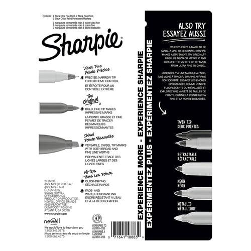 Sharpie Permanent Markers, Multi-Tip Pack, Fine/Ultra Fine/Chisel Tip, Black, 6 Count EasyOptionXY LLC