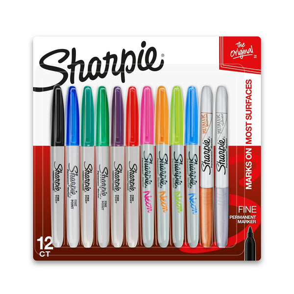 Sharpie Permanent Markers, Fine Point, Assorted Bold Colors, 12 Count EasyOptionXY LLC
