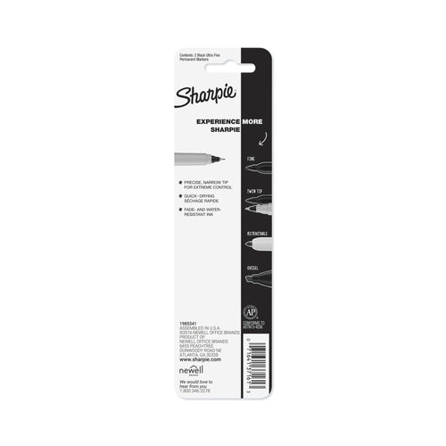 Sharpie Permanent Black Markers, Ultra Fine Tip, 2 Count EasyOptionXY LLC