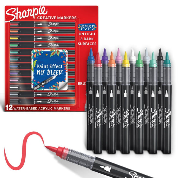 Sharpie Creative Markers, Water-Based Acrylic Markers, Brush Tip, Assorted Colors, 12 Count EasyOptionXY LLC