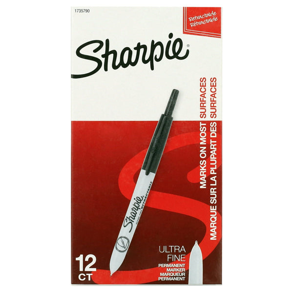Sharpie Retractable Permanent Markers, Ultra Fine Tip, Black, 12 Count EasyOptionXY LLC