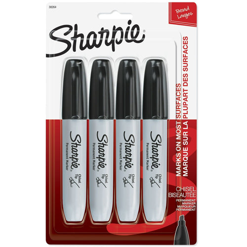Sharpie Permanent Markers, Chisel Tip, Black, 4 Count EasyOptionXY LLC