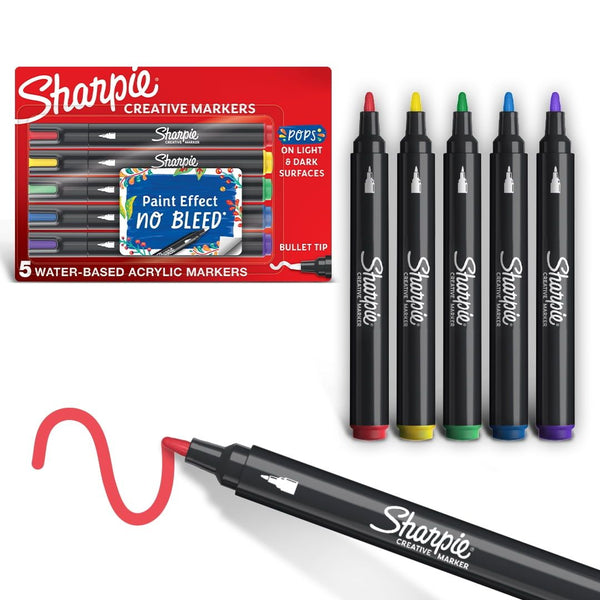 Sharpie Creative Markers, Water-Based Acrylic Markers, Bullet Tip, Assorted Colors, 5 Count EasyOptionXY LLC