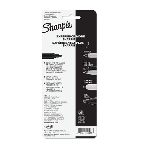 Sharpie Assorted Fine Point Permanent Marker 3 markers EasyOptionXY LLC
