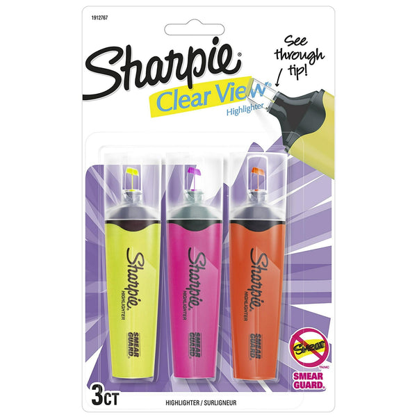 Sharpie Clear View Highlighters, 3-Pack, Yellow, Pink and Orange EasyOptionXY LLC