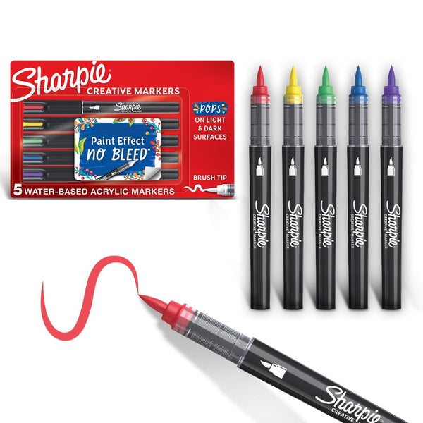 Sharpie Creative Markers, Water-Based Acrylic Markers, Brush Tip, Assorted Colors, 5 Count EasyOptionXY LLC