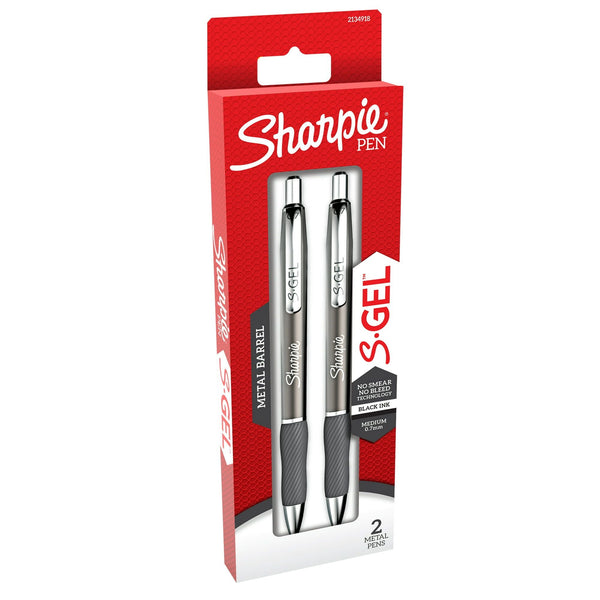 Sharpie S-Gel, Gel Pens, Sleek Metal Barrel, Gunmetal, Medium Point (0.7mm), Black Ink, 2 Count EasyOptionXY LLC