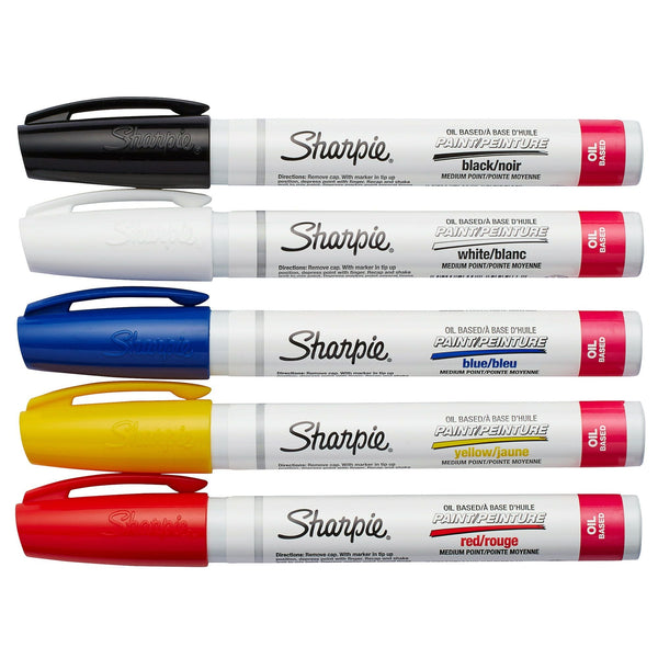 Sharpie Medium Point Oil-Based Paint Markers 5/Pkg-Black, Blue, Yellow, Red And White EasyOptionXY LLC