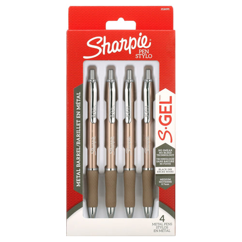 Sharpie S-Gel, Gel Pens, Sleek Metal Barrel, Medium Point (0.7mm), Black Ink, 4 Count EasyOptionXY LLC