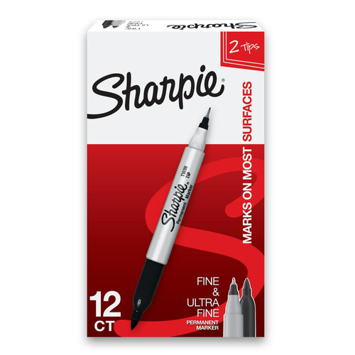 Sharpie Twin Tip Permanent Markers, Fine and Ultra Fine, Black, 12 Count EasyOptionXY LLC