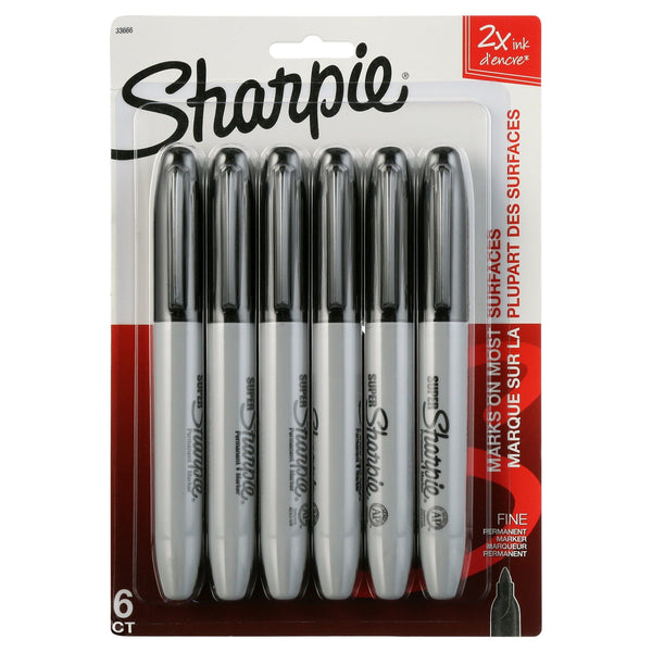 Sharpie Super Permanent Markers, Fine Point, Black, 6 Count EasyOptionXY LLC