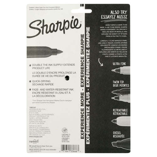Sharpie Super Permanent Markers, Fine Point, Black, 6 Count EasyOptionXY LLC