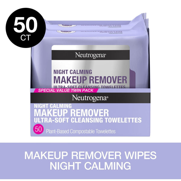 Neutrogena Makeup Remover Night Calming Wipes & Face Cleansing Towelettes, 25 Ct, 2 pack EasyOptionXY LLC