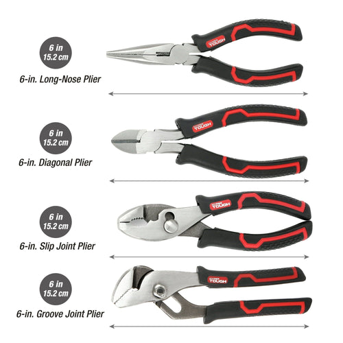 Hyper Tough 4-Piece Plier Set with Ergonomic Soft-Grip Handles, Model 42640 EasyOptionXY LLC