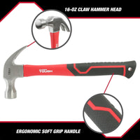 Hyper Tough 16-Ounce Claw Hammer with Fiberglass Handle, 2124V EasyOptionXY LLC