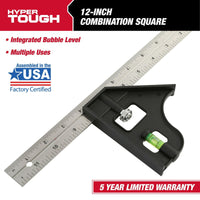Hyper Tough 12-Inch Combination Square with Bubble Level EasyOptionXY LLC
