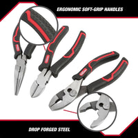 Hyper Tough 3-Piece Pliers Set with Ergonomic Soft Grip Handles, Diagonal Cutting Pliers, Slip Joint Pliers and Long Nose Plier set EasyOptionXY LLC