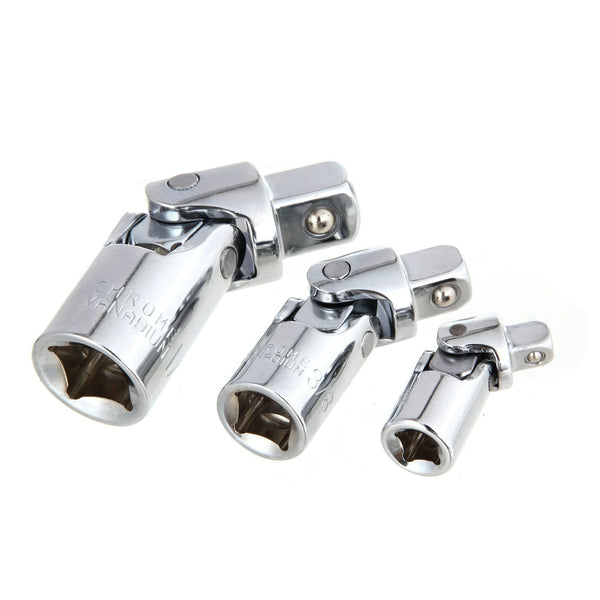 Hyper Tough 3 Piece 1/4, 3/8, and 1/2 inch Universal Joint Socket Set CRV 8UC0004A, New Condition EasyOptionXY LLC