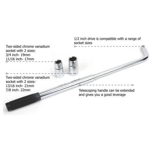 HyperTough 15-inch to 22-inch Extendable Lug Wrench, Model 6224, Tire EasyOptionXY LLC