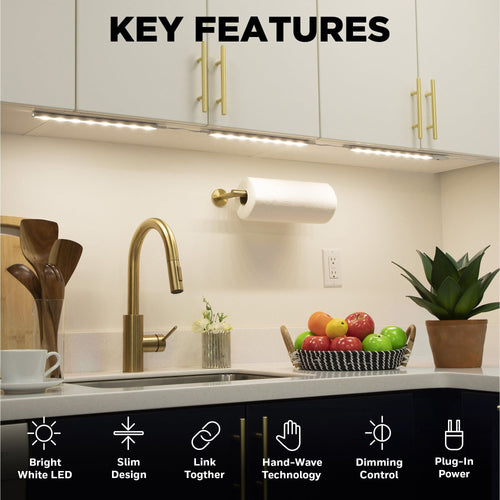 Hyper Tough 16" Under Cabinet Lights with Hand Wave Technology (Set of 3), Plug In EasyOptionXY LLC