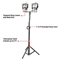Hyper Tough 1000W Halogen 2 Light Corded Tripod Mounted Portable Work Light, 7625 EasyOptionXY LLC