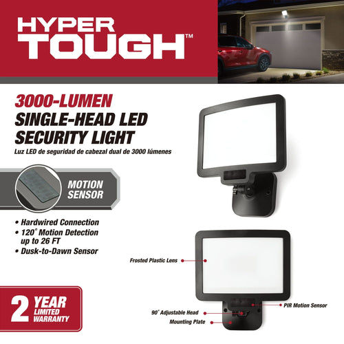 Hyper Tough 3000 Lumen LED Flood Light 120-Degree Motion Sensor in Black Finish, Hardwired 102-Degree Beam Spread EasyOptionXY LLC